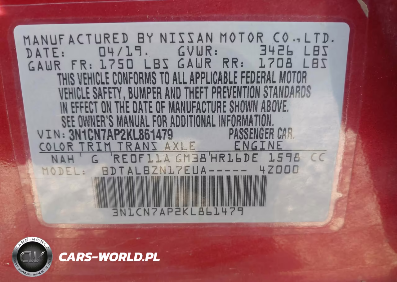 2019 Nissan Versa 1.6 Sv VIN:3N1CN7AP2KL861479 - 9