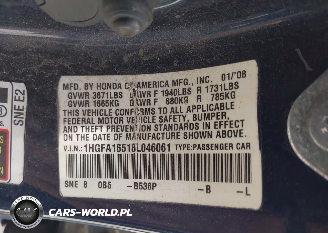 2008 Honda Civic Lx VIN:1HGFA16518L046061 - 9