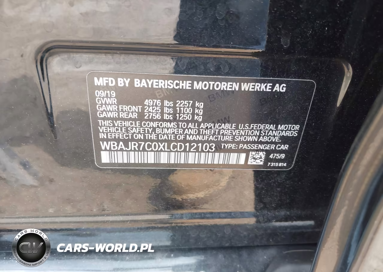 2020 BMW 530I xDrive VIN:WBAJR7C0XLCD12103 - 9