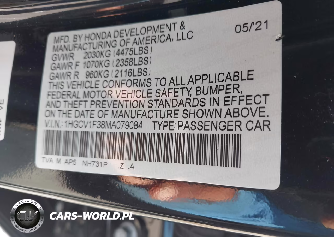 2021 Honda Accord Sport VIN:1HGCV1F38MA079084 - 9