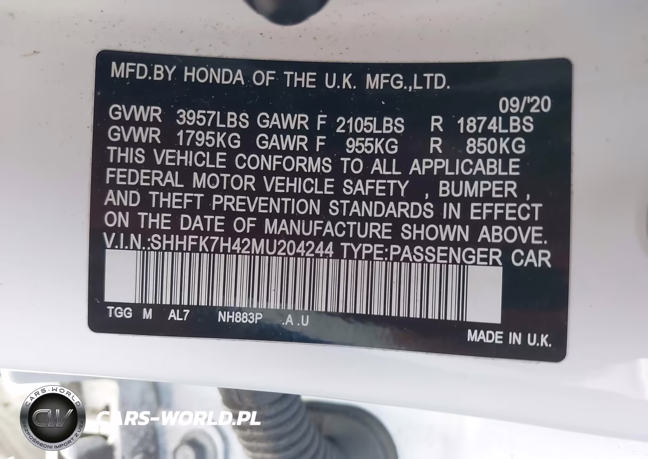 2021 Honda Civic Sport VIN:SHHFK7H42MU204244 - 9
