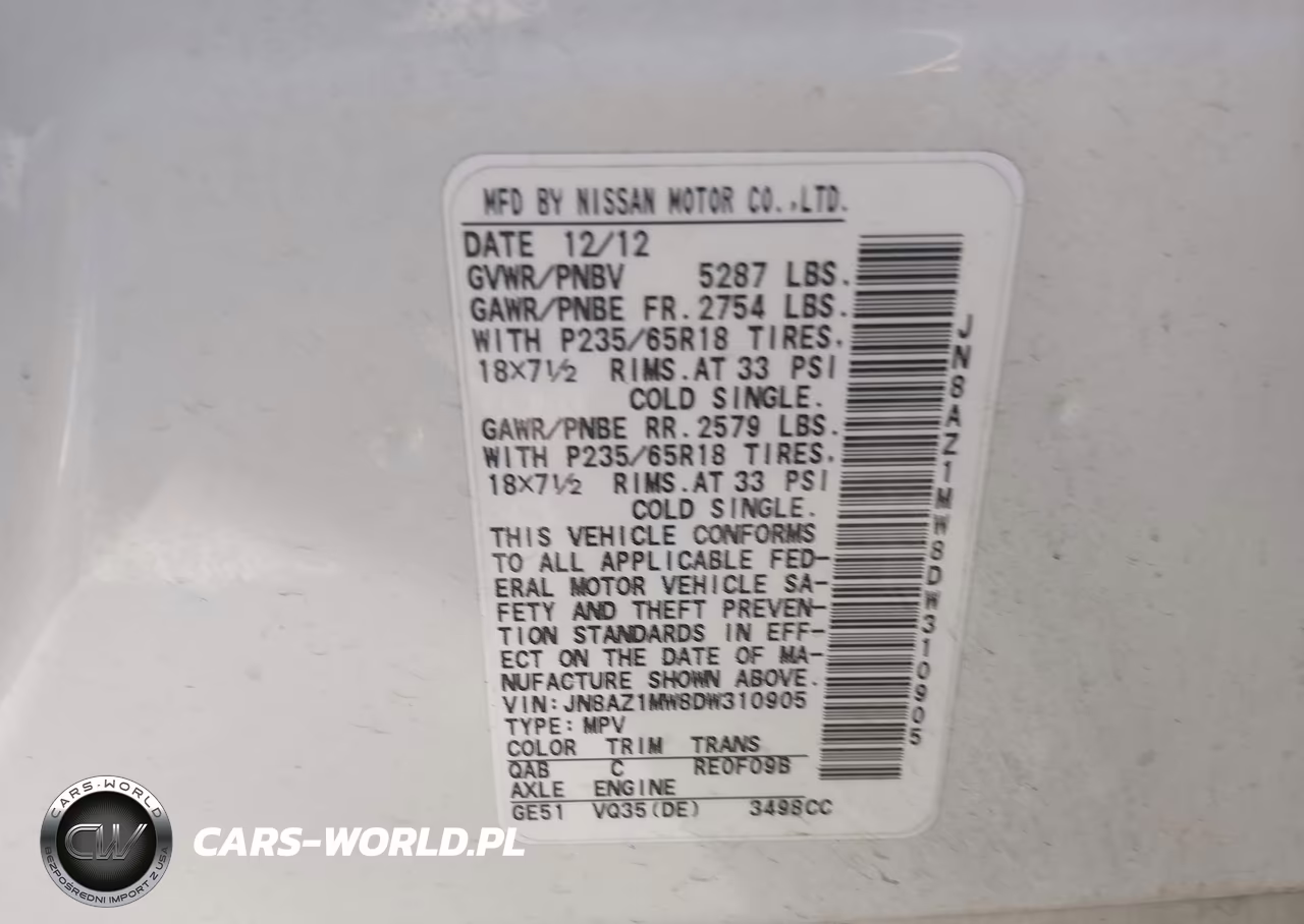 2013 Nissan Murano Sv VIN:JN8AZ1MW8DW310905 - 9