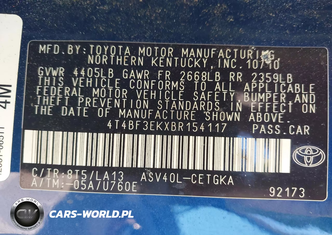 2011 Toyota Camry Xle VIN:4T4BF3EKXBR154117 - 9