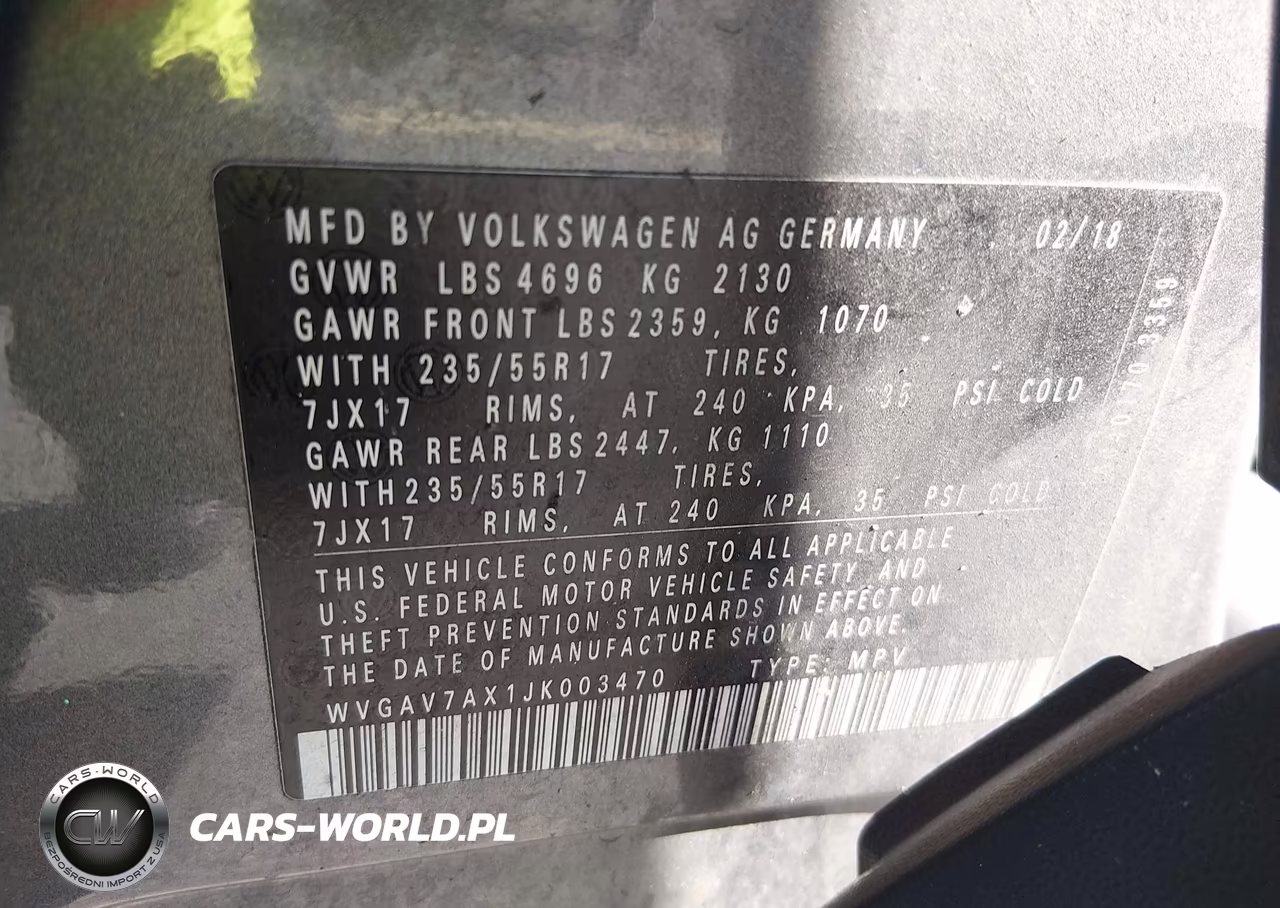 2018 Volkswagen Tiguan Limited 2.0T VIN:WVGAV7AX1JK003470 - 9