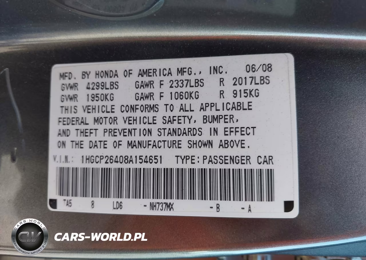2008 Honda Accord 2.4 Lx-P VIN:1HGCP26408A154651 - 9