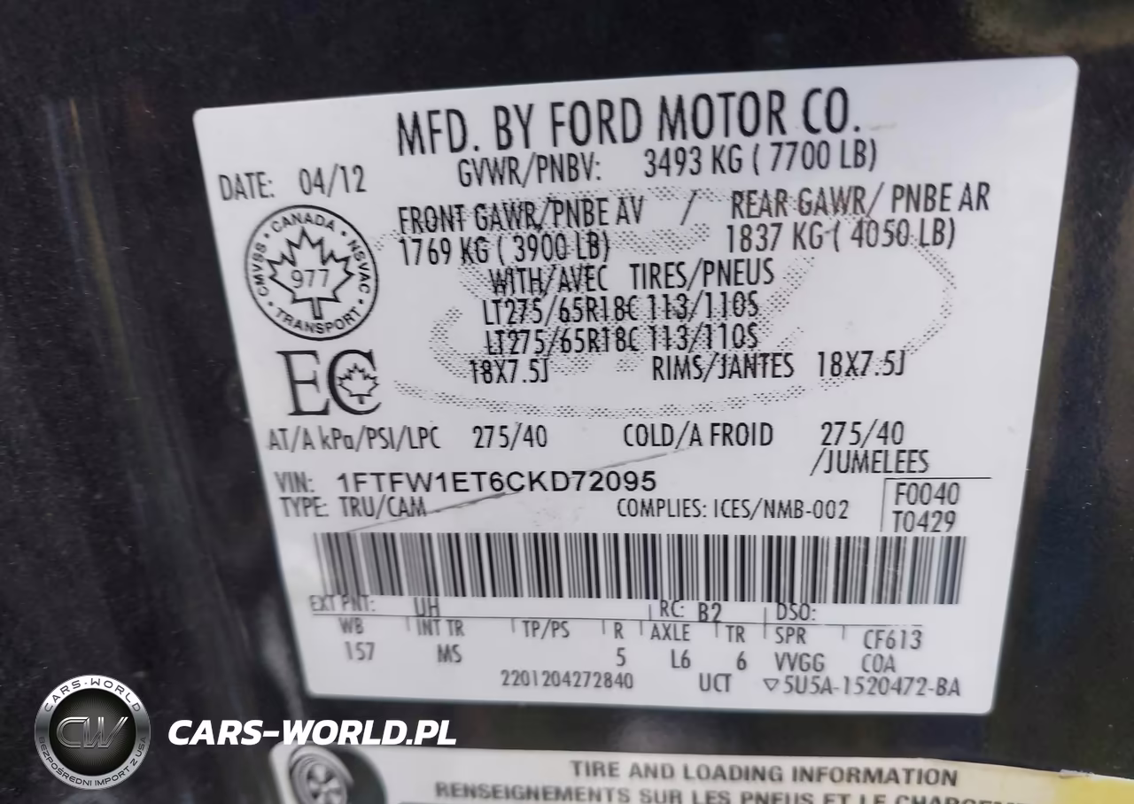 2012 Ford F-150 Xlt VIN:1FTFW1ET6CKD72095 - 9