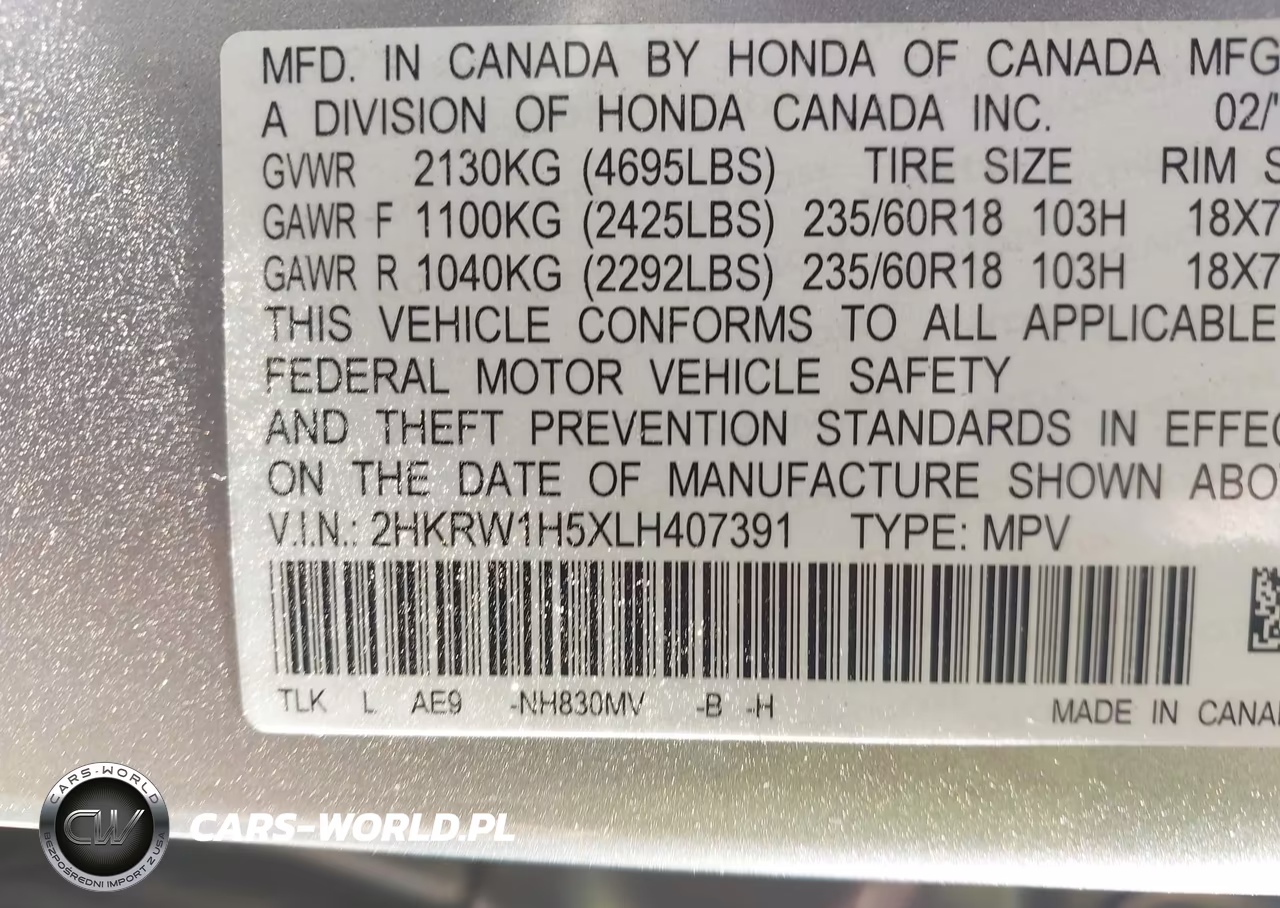 2020 Honda Cr-V 2Wd Ex VIN:2HKRW1H5XLH407391 - 9