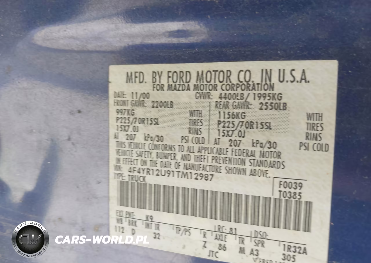 2001 Mazda B3000 Ds-Se VIN:4F4YR12U91TM12987 - 9