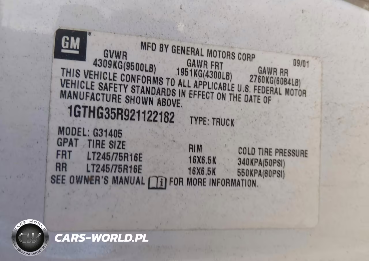 2002 GMC Savana Standard VIN:1GTHG35R921122182 - 9