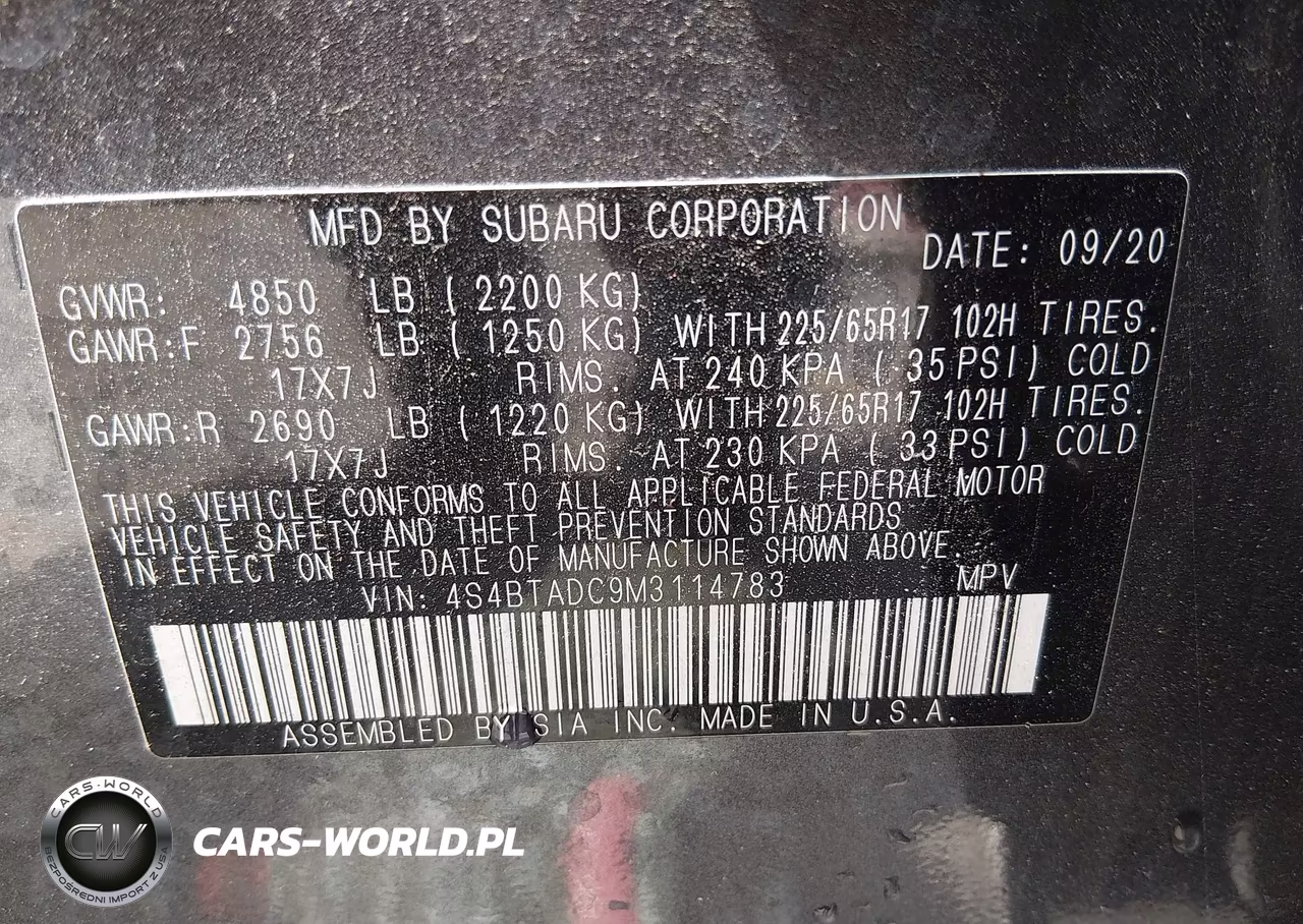 2021 Subaru Outback Premium VIN:4S4BTADC9M3114783 - 9