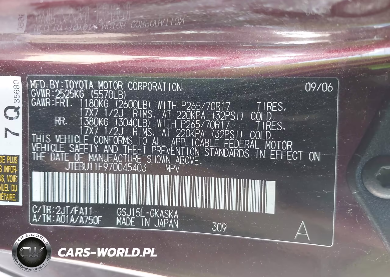 2007 Toyota Fj Cruiser VIN:JTEBU11F970045403 - 9