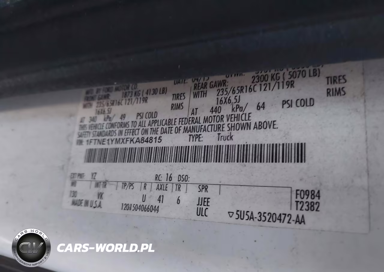 2015 Ford Transit-150 VIN:1FTNE1YMXFKA84815 - 9