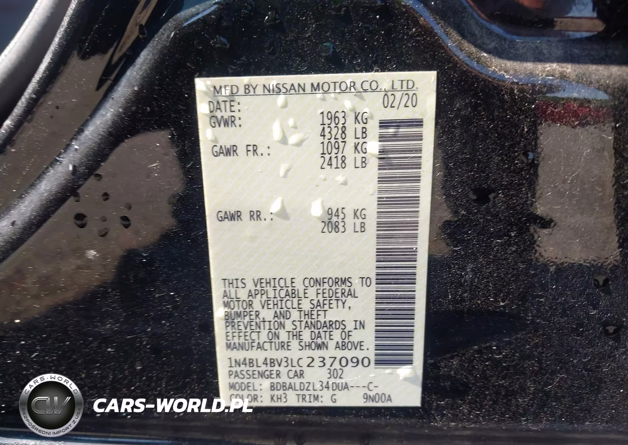 2020 Nissan Altima S Fwd VIN:1N4BL4BV3LC237090 - 9