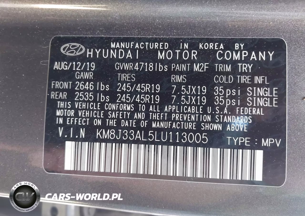 2020 Hyundai Tucson Sport VIN:KM8J33AL5LU113005 - 9