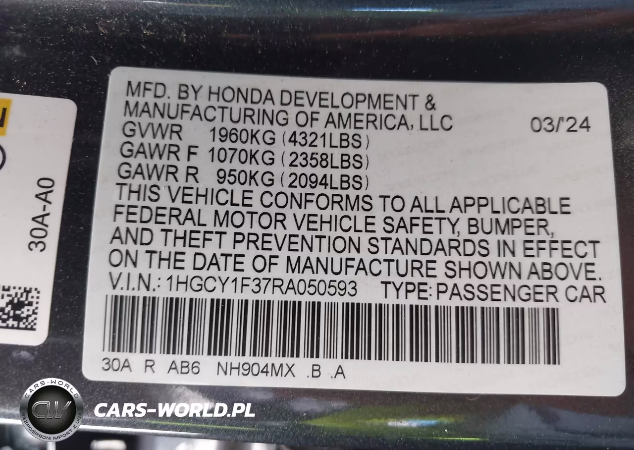 2024 Honda Accord Ex VIN:1HGCY1F37RA050593 - 9