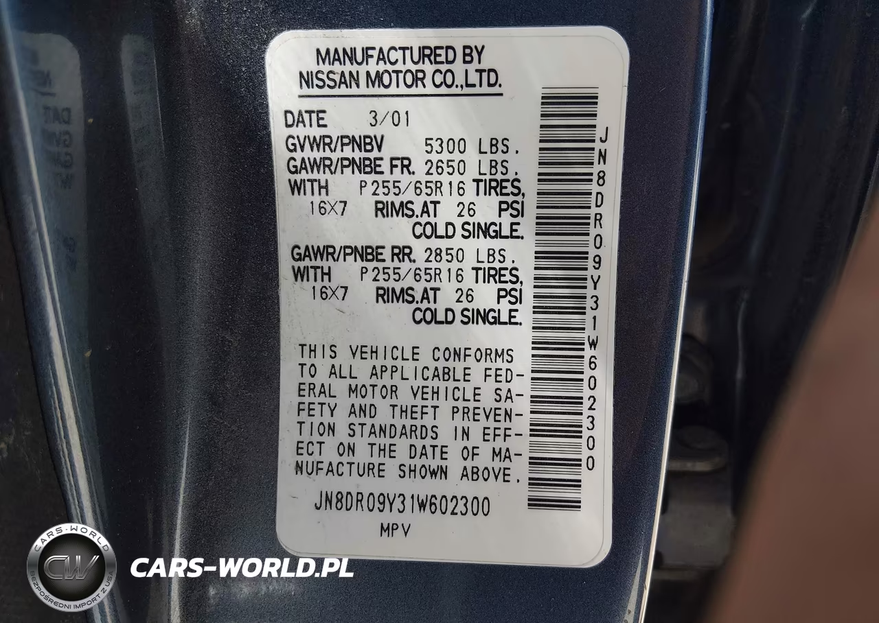 2001 Nissan Pathfinder Se VIN:JN8DR09Y31W602300 - 9