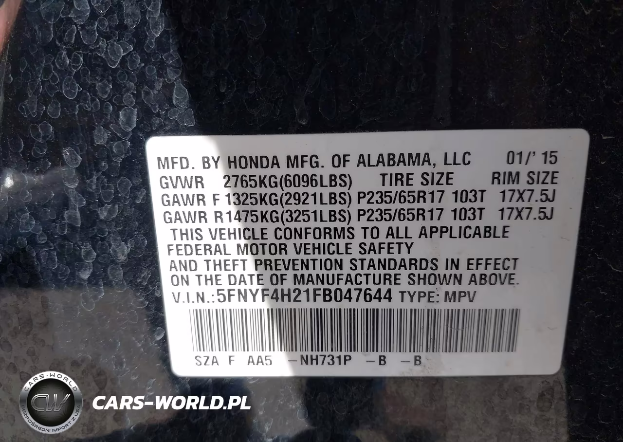 2015 Honda Pilot Lx VIN:5FNYF4H21FB047644 - 9