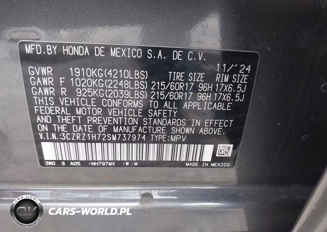 2025 Honda Hr-V 2Wd Ex-L VIN:3CZRZ1H72SM737974 - 9