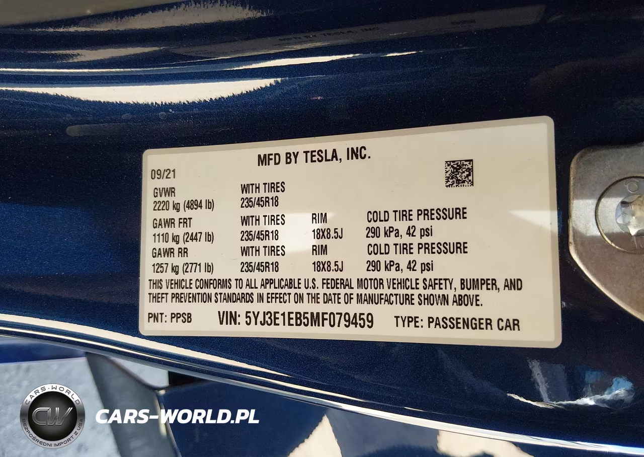 2021 Tesla Model 3 Long Range Dual Motor All-Wheel Drive VIN:5YJ3E1EB5MF079459 - 9