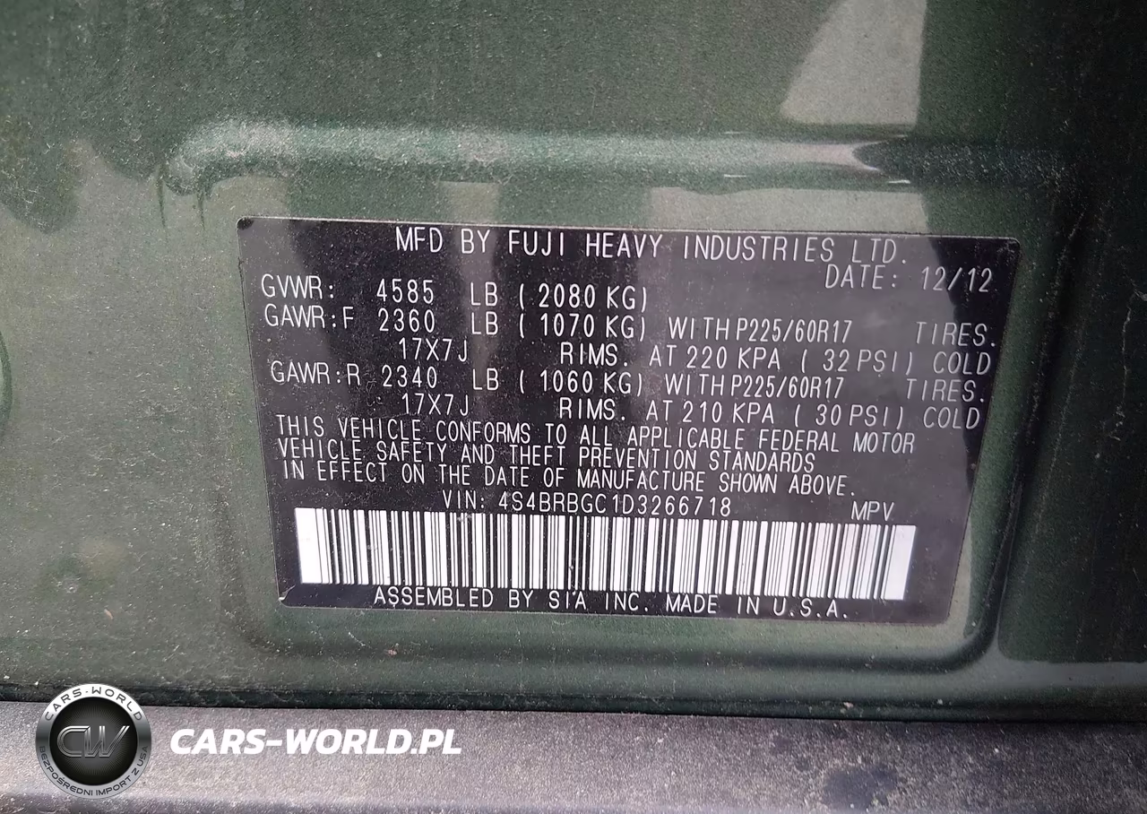 2013 Subaru Outback 2.5I Premium VIN:4S4BRBGC1D3266718 - 9