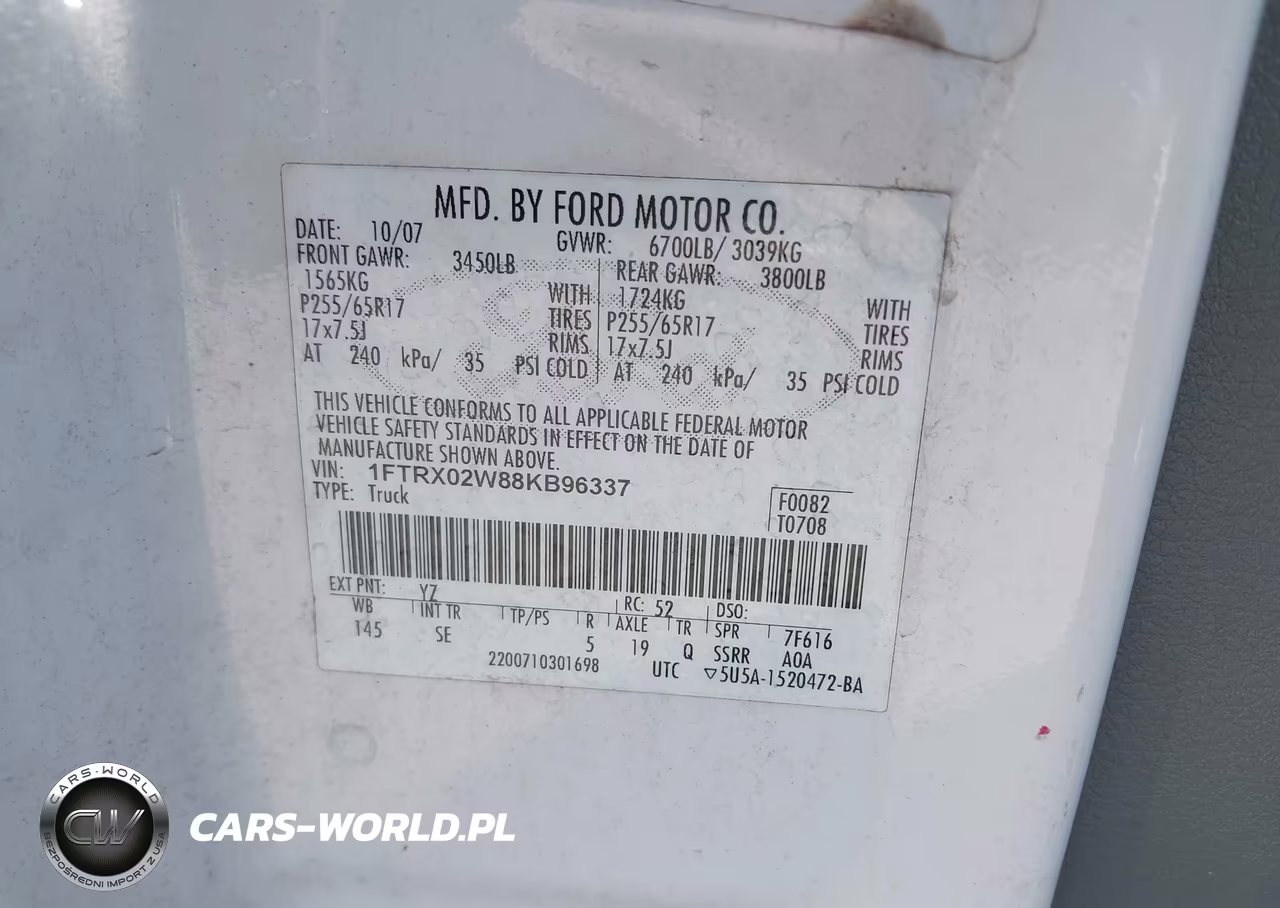 2008 Ford F-150 Fx2-Stx-Xlt VIN:1FTRX02W88KB96337 - 9