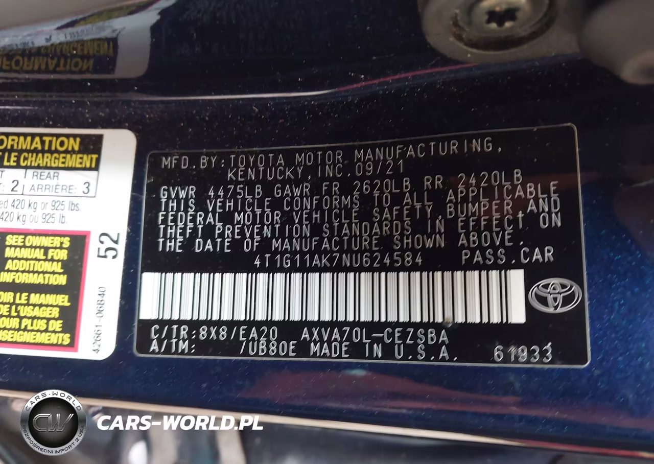 2022 Toyota Camry Se VIN:4T1G11AK7NU624584 - 9