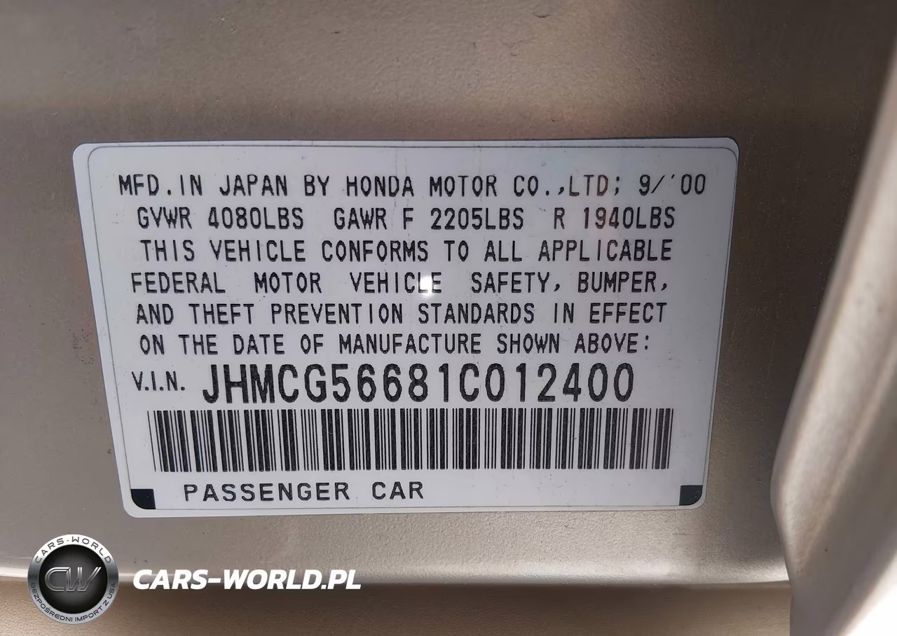 2001 Honda Accord 2.3 Ex VIN:JHMCG56681C012400 - 9