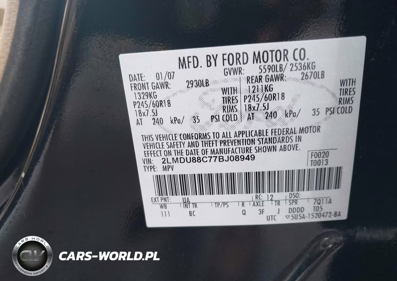 2007 Lincoln Mkx VIN:2LMDU88C77BJ08949 - 9