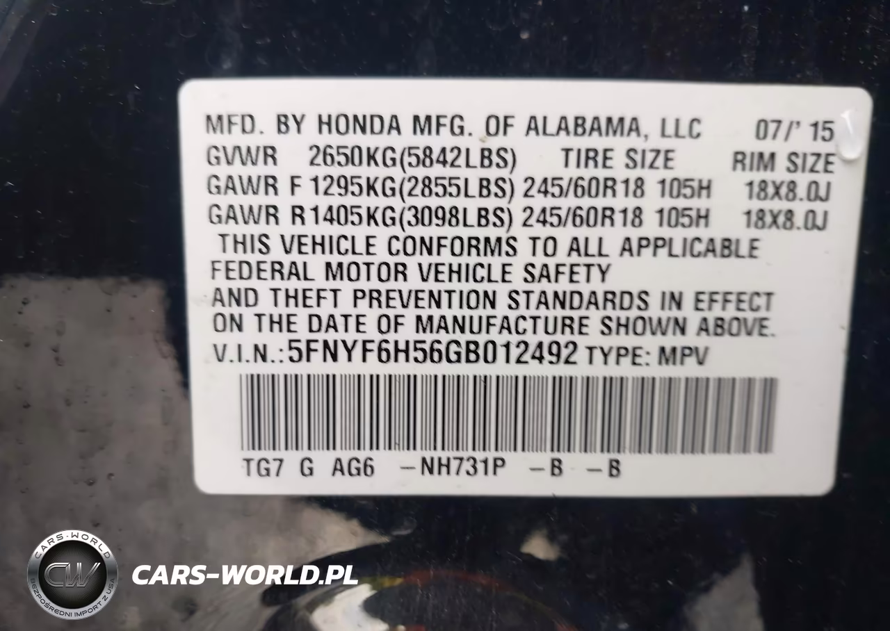 2016 Honda Pilot Ex-L VIN:5FNYF6H56GB012492 - 9