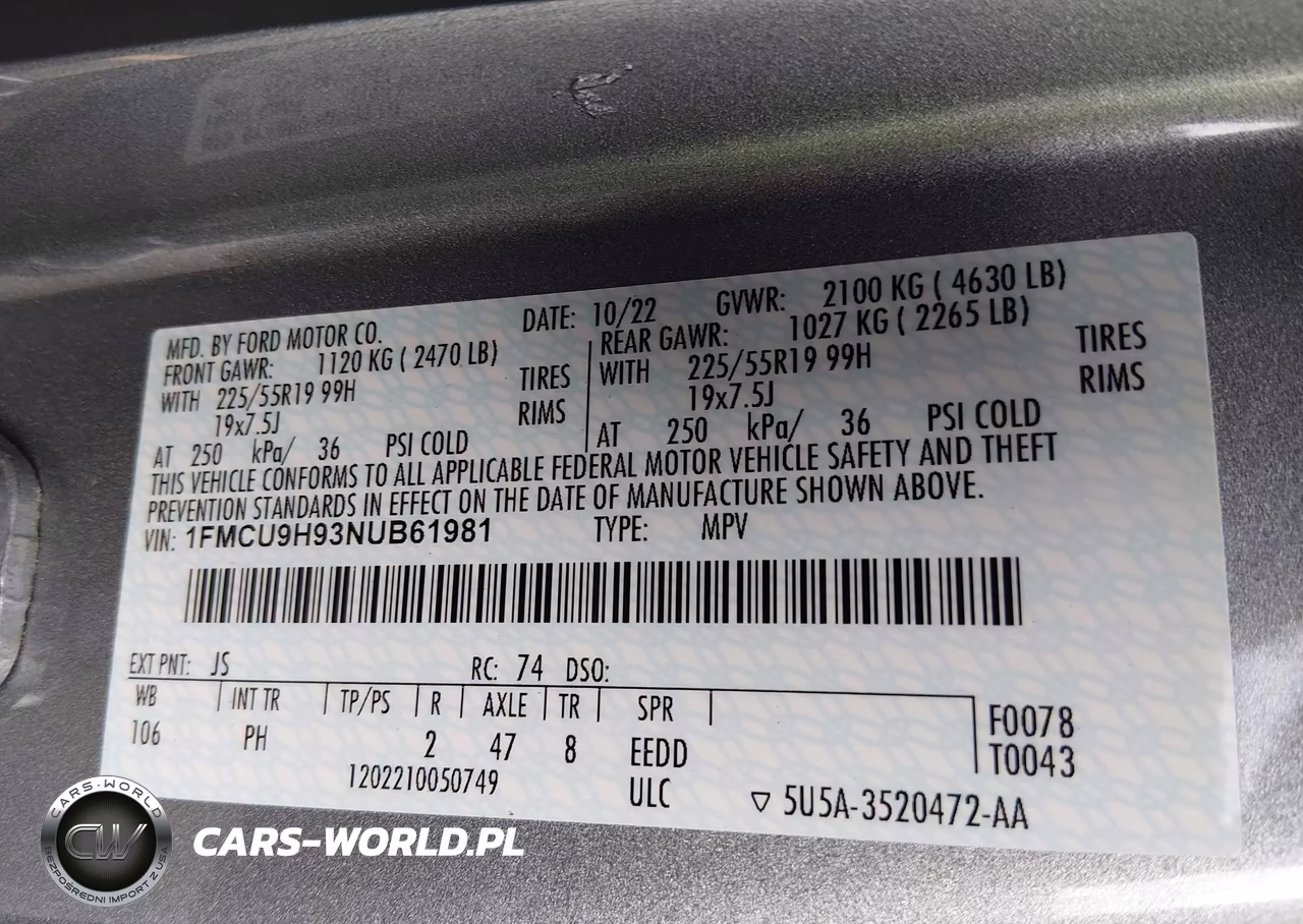2022 Ford Escape Sel VIN:1FMCU9H93NUB61981 - 9