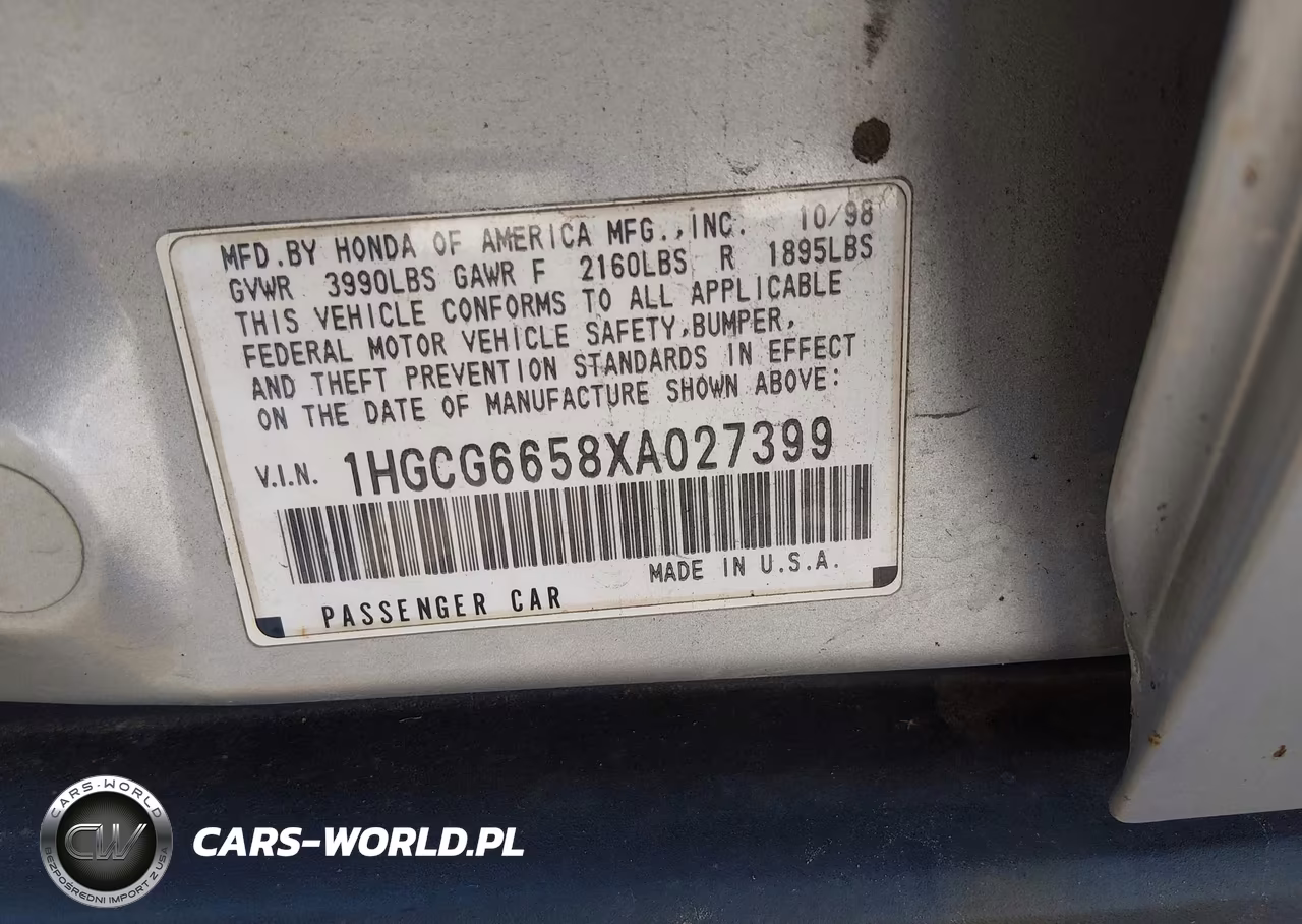 1999 Honda Accord Lx VIN:1HGCG6658XA027399 - 9