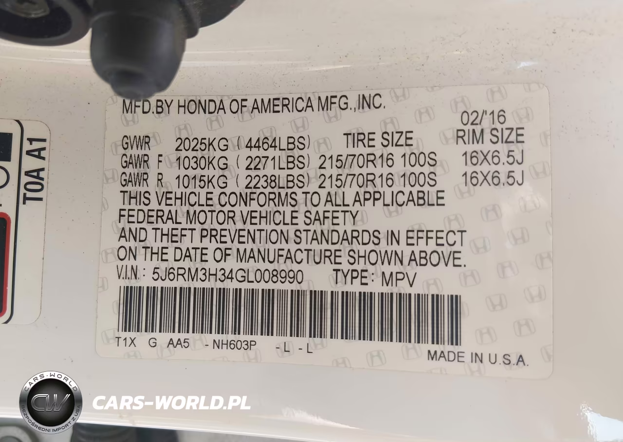 2016 Honda Cr-V Lx VIN:5J6RM3H34GL008990 - 9