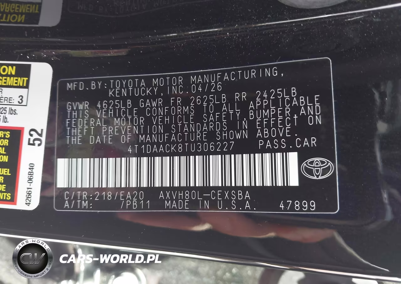 2026 Toyota Camry Se VIN:4T1DAACK8TU306227 - 9