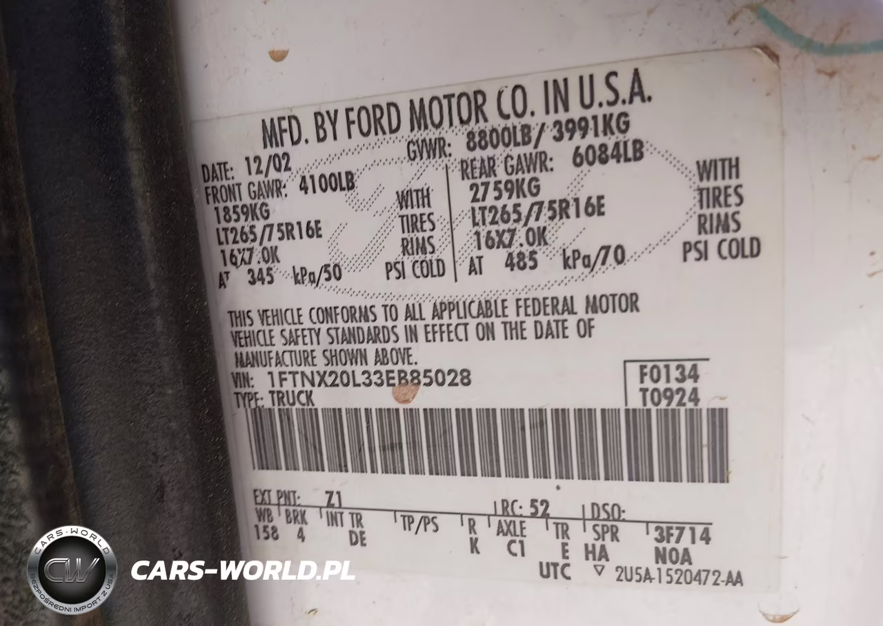 2003 Ford F-250 VIN:1FTNX20L33EB85028 - 9