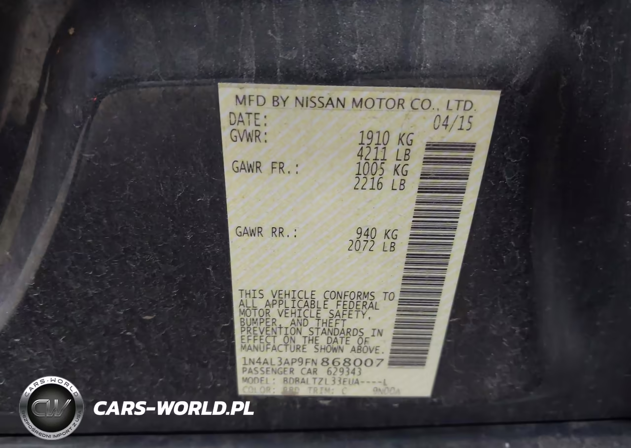 2015 Nissan Altima 2.5 Sl VIN:1N4AL3AP9FN868007 - 9