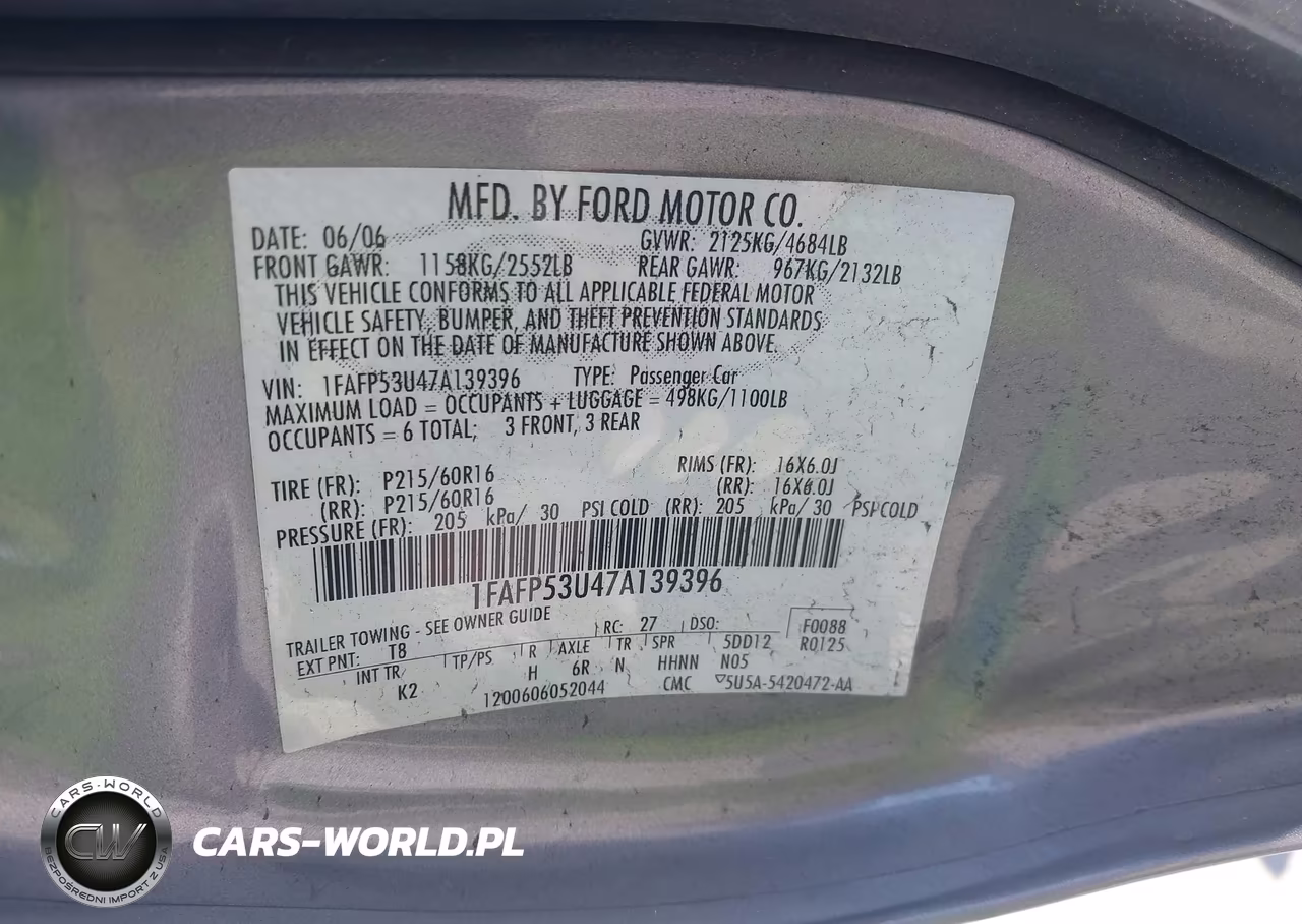 2007 Ford Taurus Se VIN:1FAFP53U47A139396 - 9