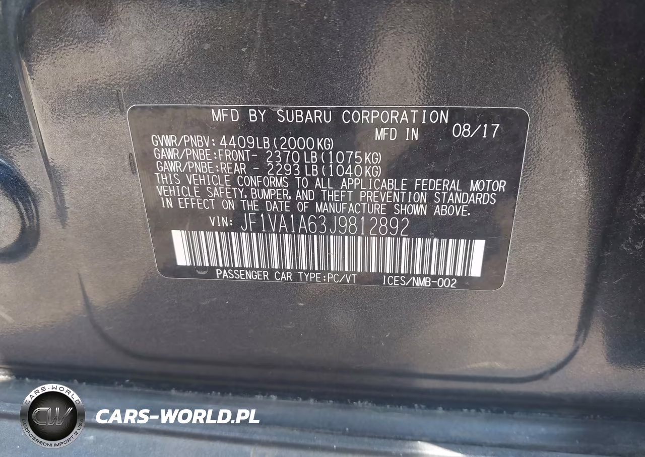 2018 Subaru Wrx VIN:JF1VA1A63J9812892 - 9