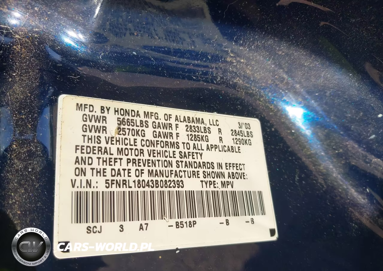 2003 Honda Odyssey Exl VIN:5FNRL18043B082393 - 9