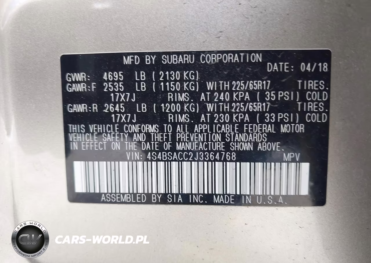 2018 Subaru Outback 2.5I Premium VIN:4S4BSACC2J3364768 - 9