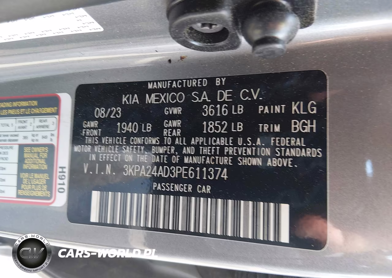2023 Kia Rio S VIN:3KPA24AD3PE611374 - 9