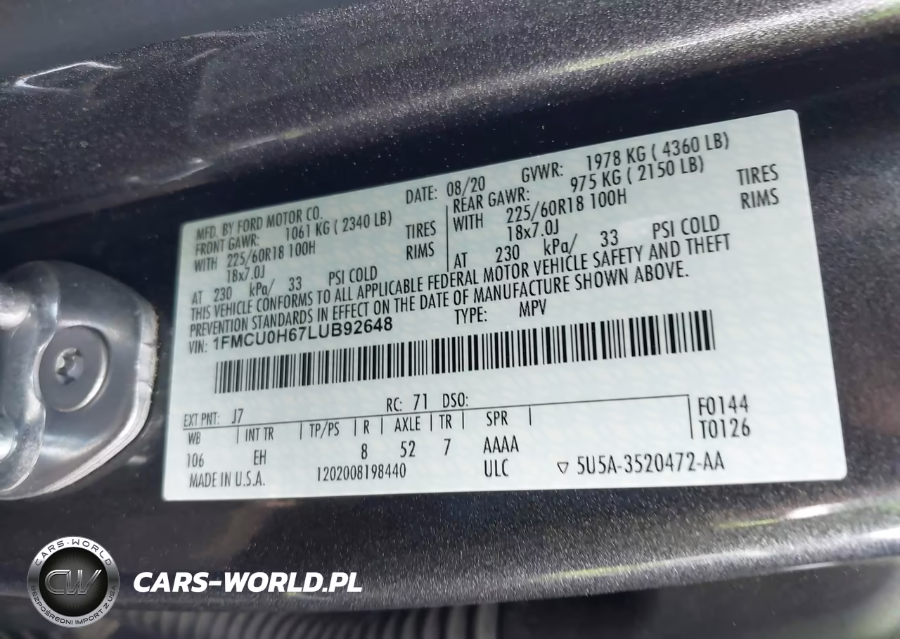 2020 Ford Escape Sel VIN:1FMCU0H67LUB92648 - 9