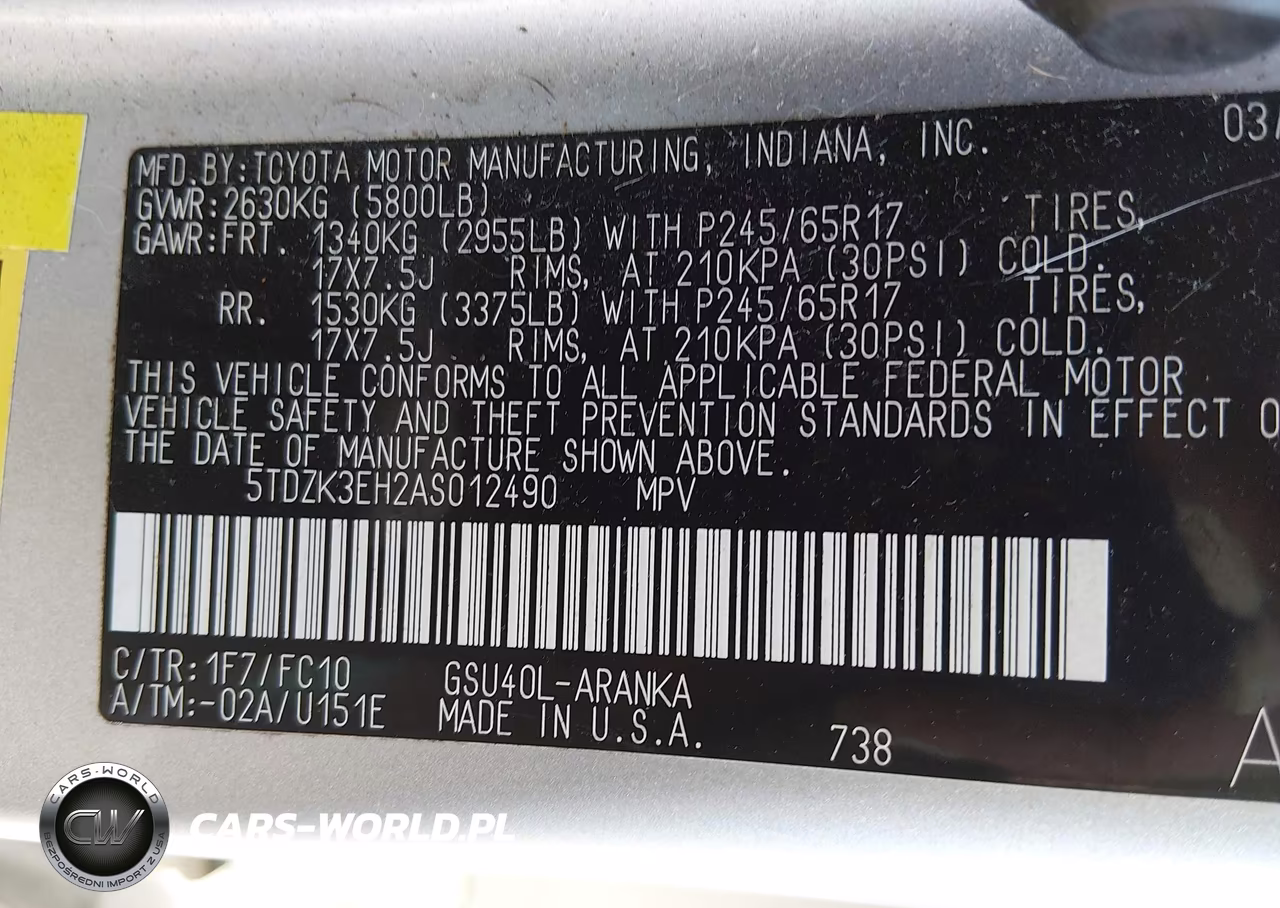2010 Toyota Highlander Base V6 VIN:5TDZK3EH2AS012490 - 9