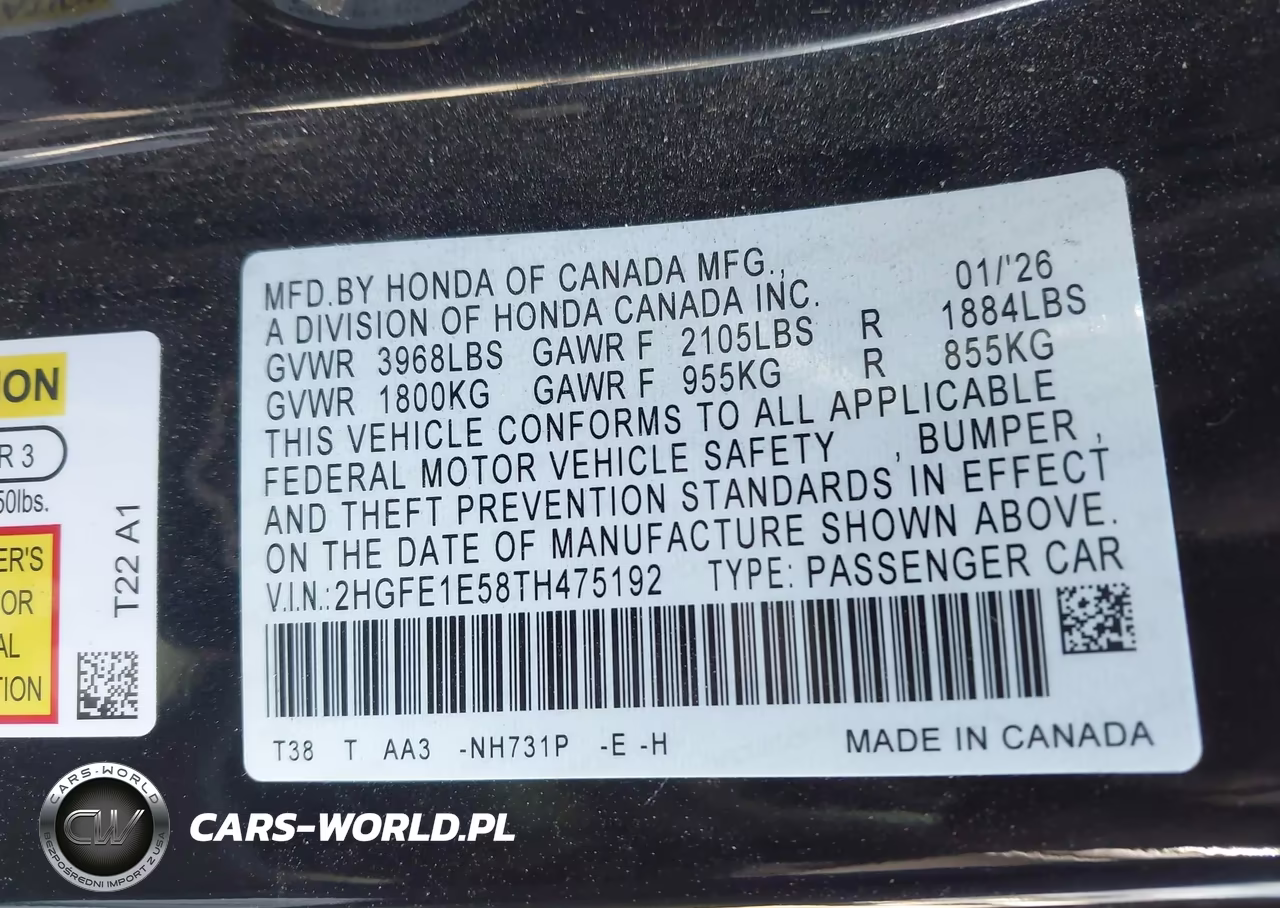2026 Honda Civic Si Sedan VIN:2HGFE1E58TH475192 - 9