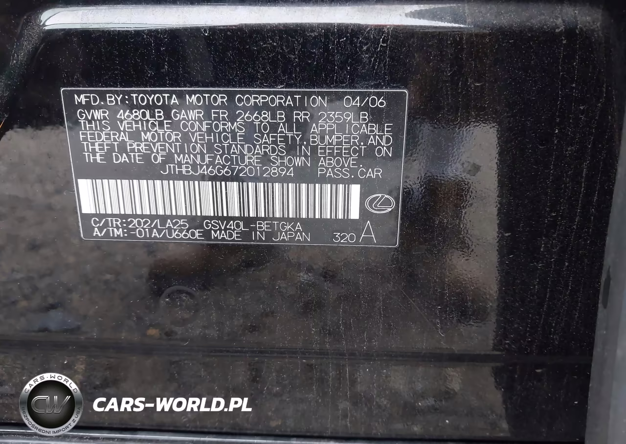 2007 Lexus Es 350 VIN:JTHBJ46G672012894 - 9