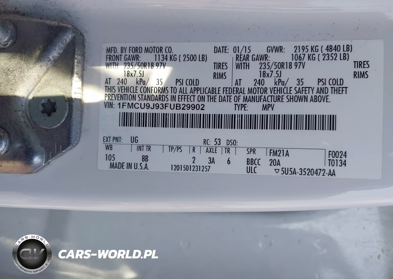 2015 Ford Escape Titanium VIN:1FMCU9J93FUB29902 - 9