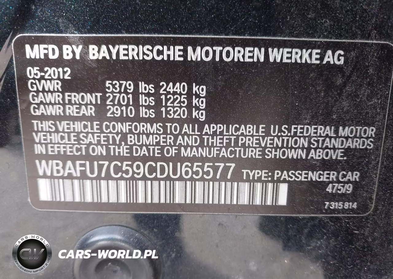 2012 BMW 535I xDrive VIN:WBAFU7C59CDU65577 - 9