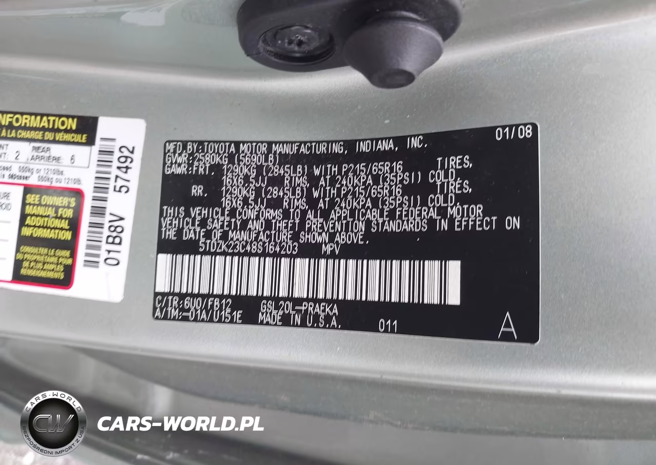 2008 Toyota Sienna Ce VIN:5TDZK23C48S164203 - 9