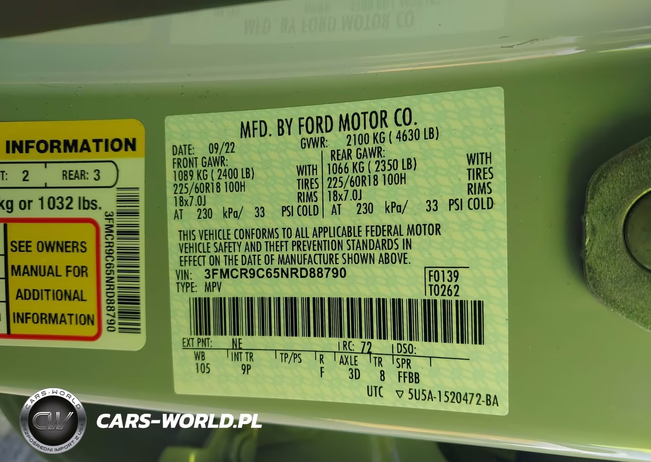 2022 Ford Bronco Sport Outer Banks VIN:3FMCR9C65NRD88790 - 9