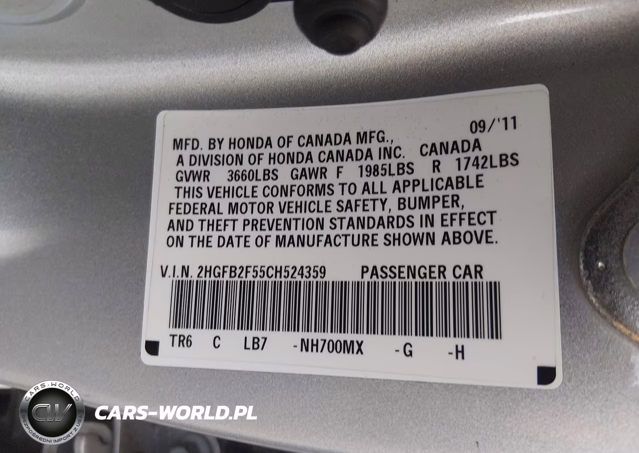 2012 Honda Civic Lx VIN:2HGFB2F55CH524359 - 9