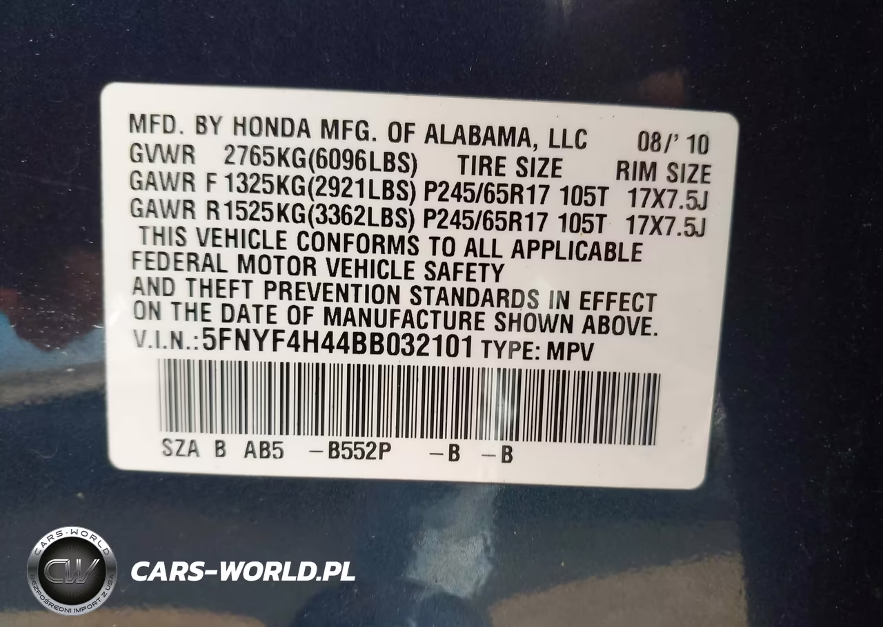 2011 Honda Pilot Ex VIN:5FNYF4H44BB032101 - 9